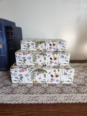 Pressed Flowers Storage Box Set - Set Of 3